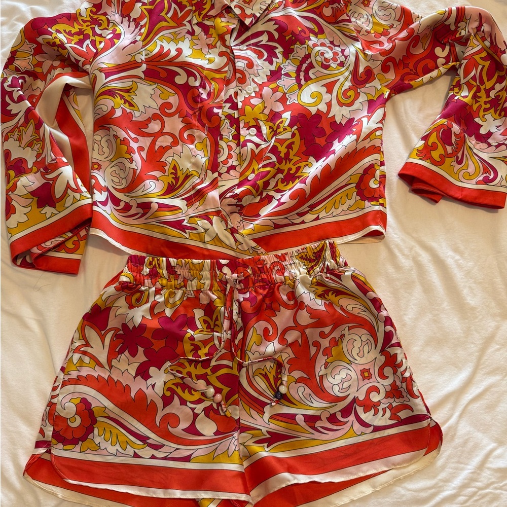 Zara Vibrant Red and Orange Floral Ensemble